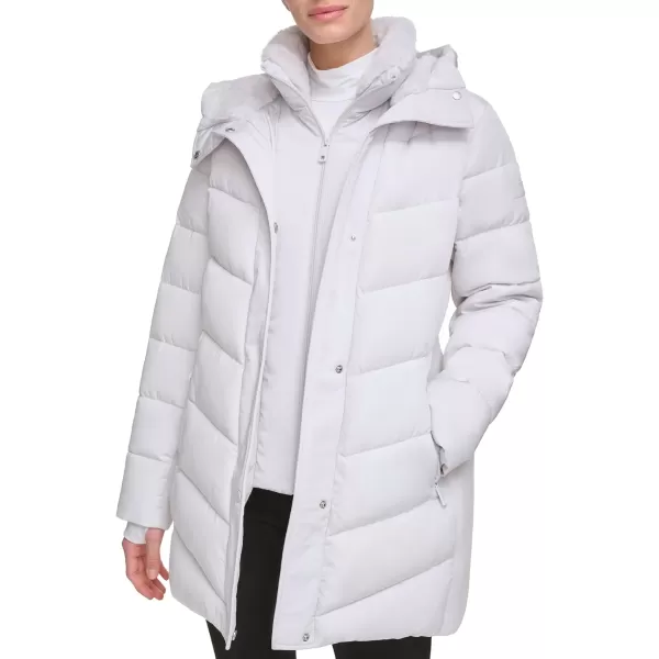 Calvin Klein Womens Long BibFront Puffer JacketDove Grey