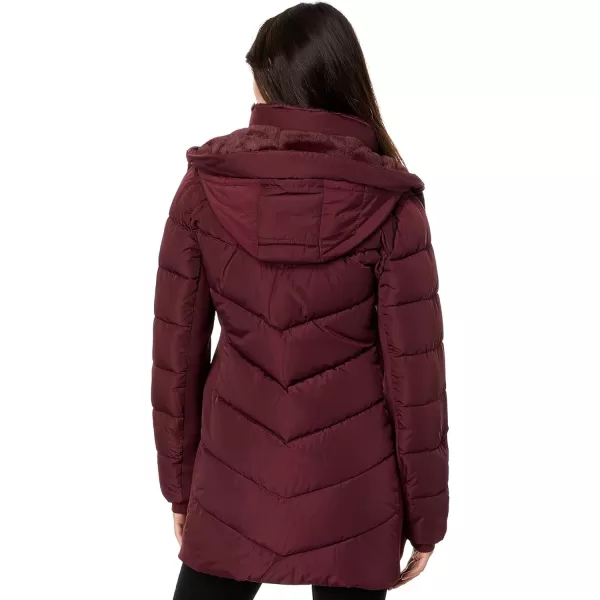 Calvin Klein Womens Long BibFront Puffer JacketOxblood