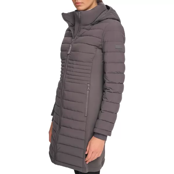 Calvin Klein Womens Long LightWeight Puffer JacketForged Iron