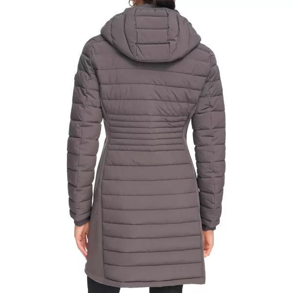 Calvin Klein Womens Long LightWeight Puffer JacketForged Iron