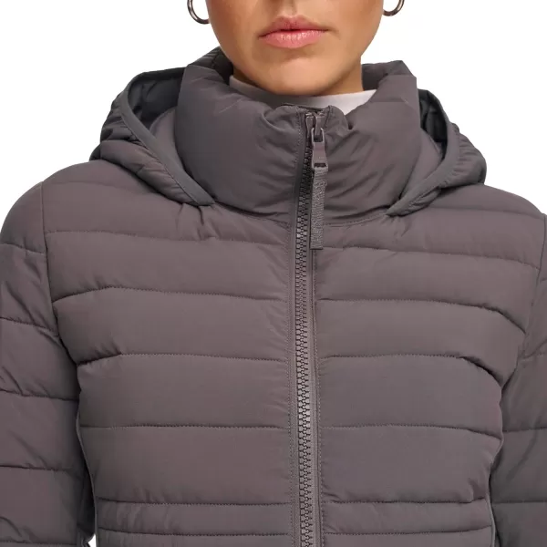 Calvin Klein Womens Long LightWeight Puffer JacketForged Iron