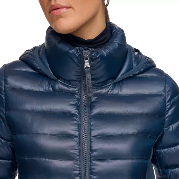 Calvin Klein Womens Long LightWeight Puffer JacketShine Slate Blue