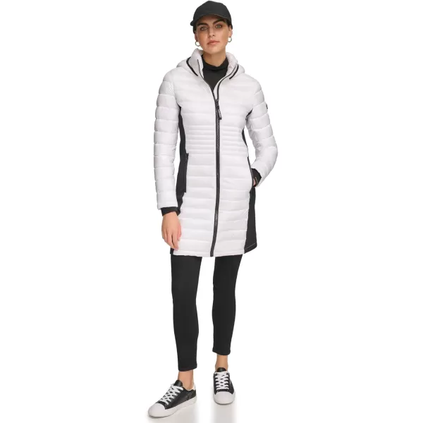 Calvin Klein Womens Long LightWeight Puffer JacketShine White