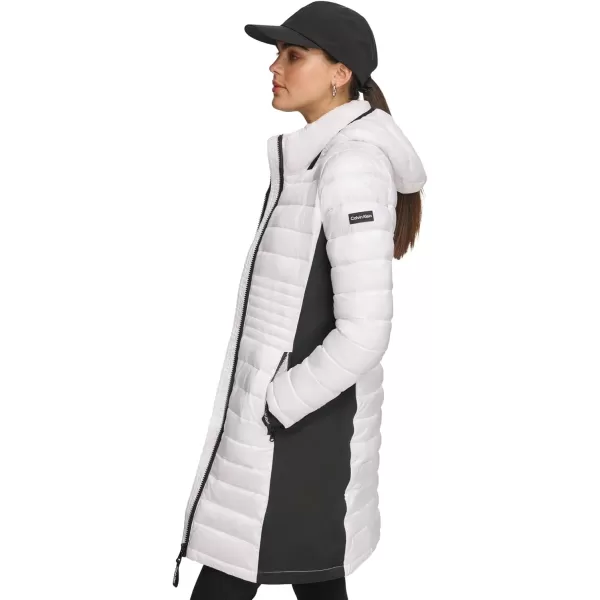 Calvin Klein Womens Long LightWeight Puffer JacketShine White