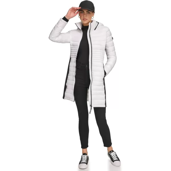 Calvin Klein Womens Long LightWeight Puffer JacketShine White