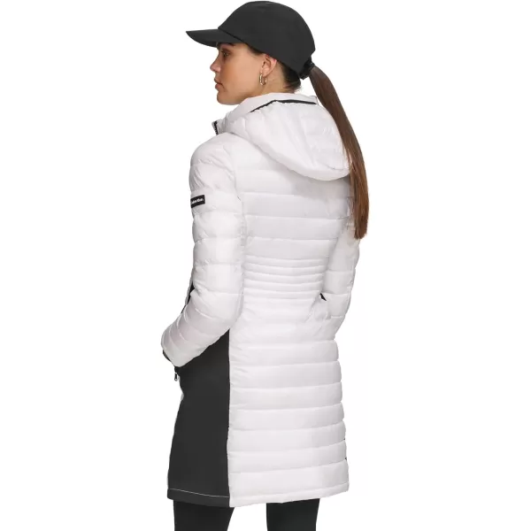 Calvin Klein Womens Long LightWeight Puffer JacketShine White