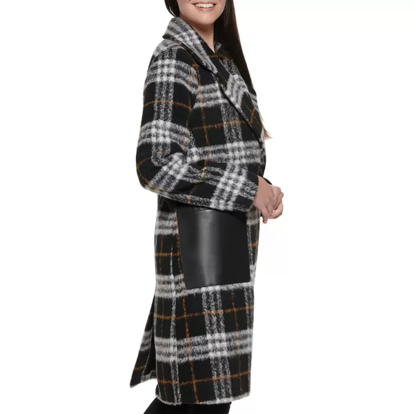 Calvin Klein Womens Notch Collar Double Breast Patch Pocket JacketBlack Multi Plaid