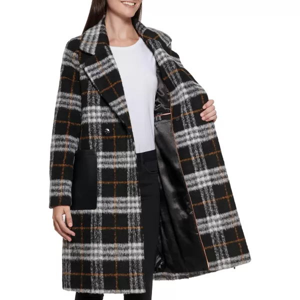 Calvin Klein Womens Notch Collar Double Breast Patch Pocket JacketBlack Multi Plaid