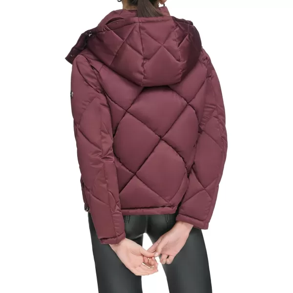 Calvin Klein Womens Quilted Hooded PufferBurgundy