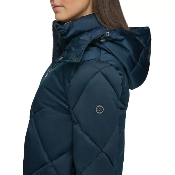 Calvin Klein Womens Quilted Hooded PufferDark Navy