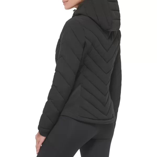 Calvin Klein Womens Scuba Side Panel and Sleeve Detail Adjustable Hood Zip PocketspufferBlack