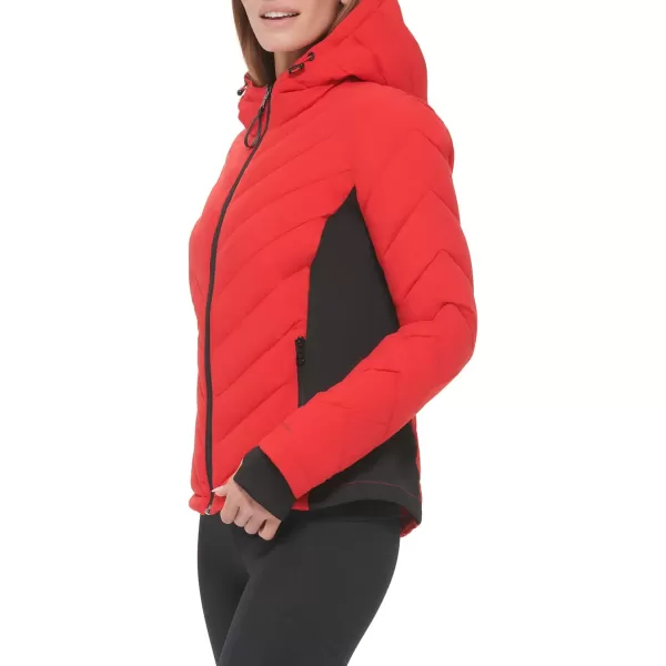 Calvin Klein Womens Scuba Side Panel and Sleeve Detail Adjustable Hood Zip PocketspufferMandarin Red