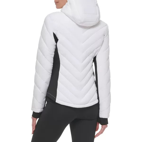 Calvin Klein Womens Scuba Side Panel and Sleeve Detail Adjustable Hood Zip PocketspufferWhite