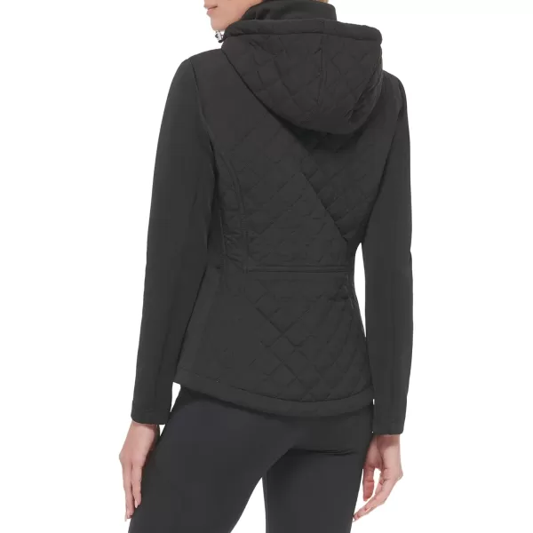 Calvin Klein Womens Scuba Sleeve Quilted Jacked with Detachable HoodBlack