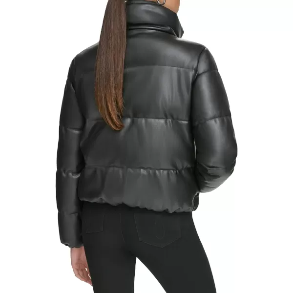 Calvin Klein Womens Short FauxLeather Puffer JacketBlack