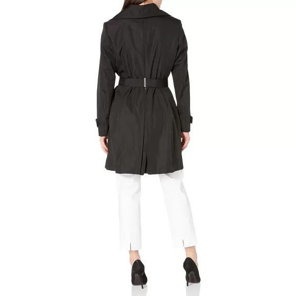 Calvin Klein Womens Single Breasted Belted Rain Jacket with Removable HoodBlack