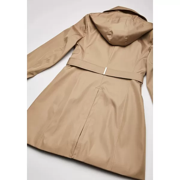 Calvin Klein Womens Single Breasted Belted Rain Jacket with Removable HoodKhaki