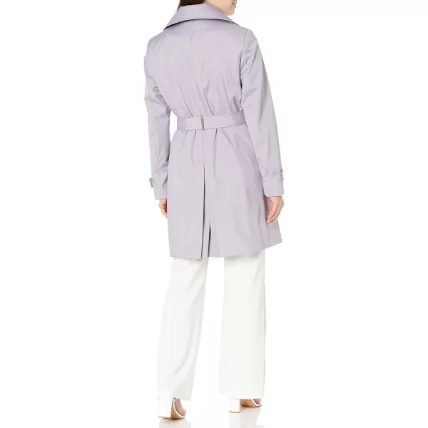 Calvin Klein Womens Single Breasted Belted Rain Jacket with Removable HoodLavender Grey