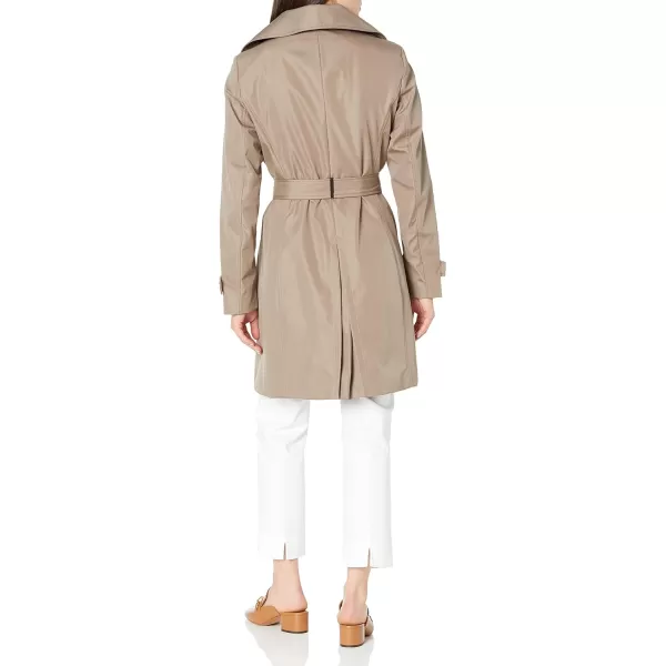 Calvin Klein Womens Single Breasted Belted Rain Jacket with Removable HoodOwl