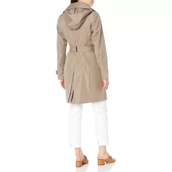 Calvin Klein Womens Single Breasted Belted Rain Jacket with Removable HoodOwl