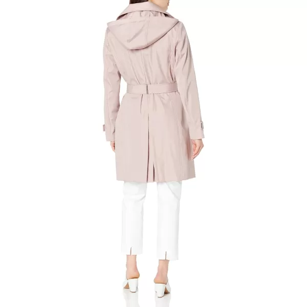 Calvin Klein Womens Single Breasted Belted Rain Jacket with Removable HoodRosewood