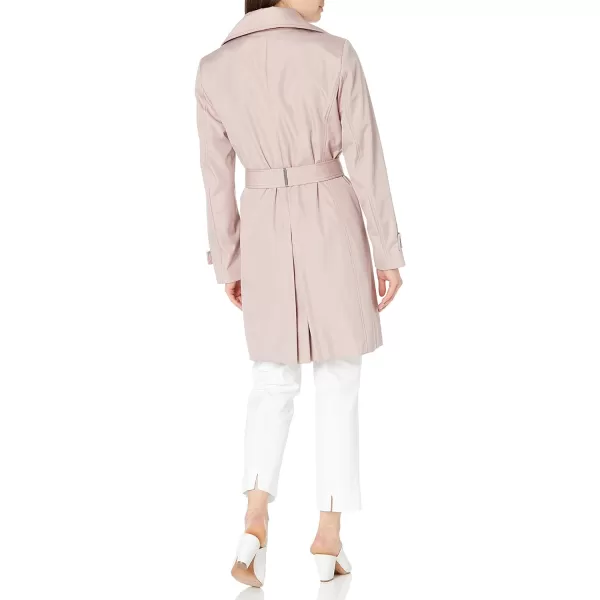 Calvin Klein Womens Single Breasted Belted Rain Jacket with Removable HoodRosewood