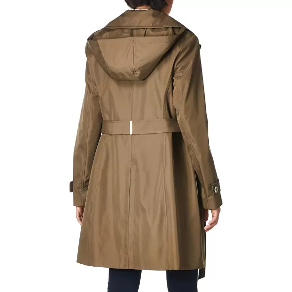 Calvin Klein Womens Single Breasted Belted Rain Jacket with Removable HoodTruffle