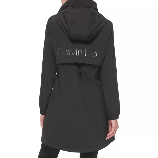 Calvin Klein Womens Water Resistant Adjustable Waist Hooded Back Logo Detail AnorakBlack