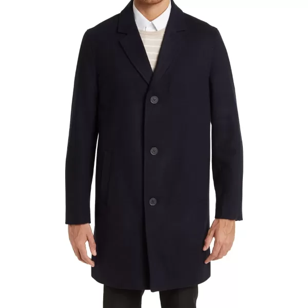 Cole Haan Mens 37 Melton Wool Notched Collar Coat with Welt Body PocketsNavy