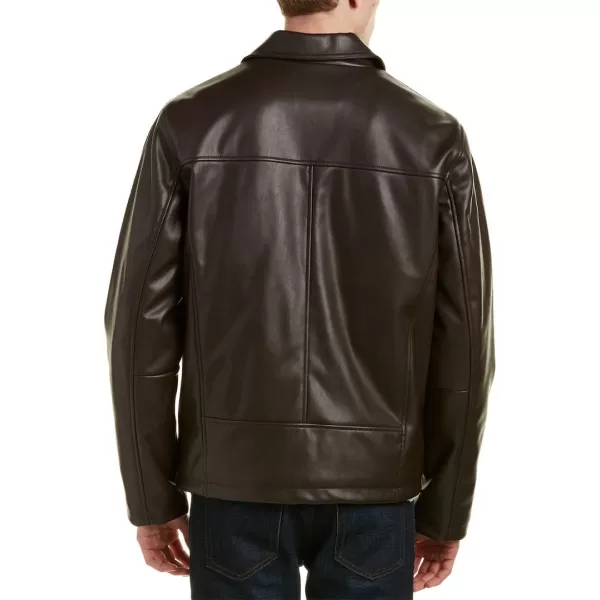 Cole Haan Mens Faux Leather Jacket Dark Brown SmallCole Haan Mens Faux Leather Jacket Dark Brown Small