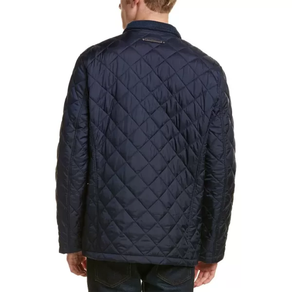 Cole Haan Mens Nylon Quilted Barn Jacket With Knit CollarNavy