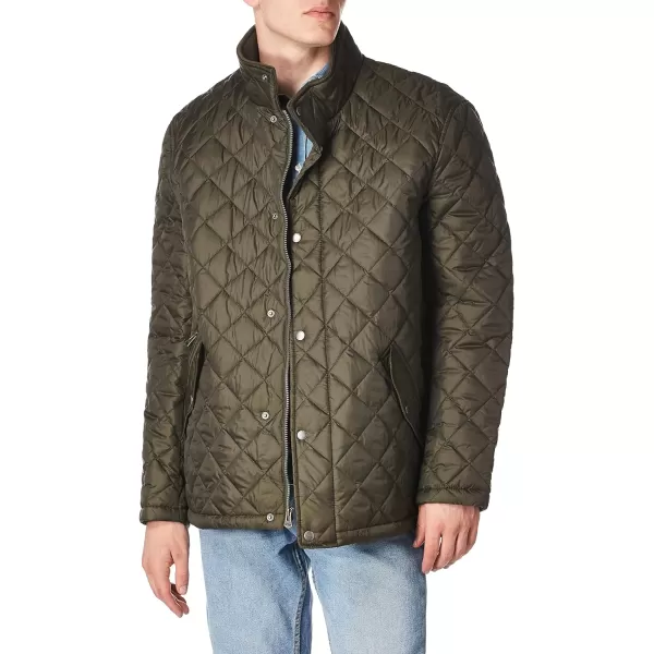 Cole Haan Mens Nylon Quilted Barn Jacket With Knit CollarOlive