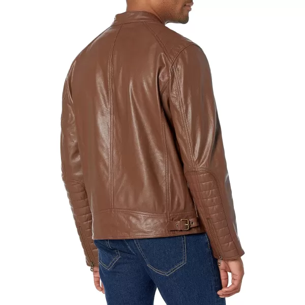 Cole Haan Mens Washed Leather Moto JacketCognac