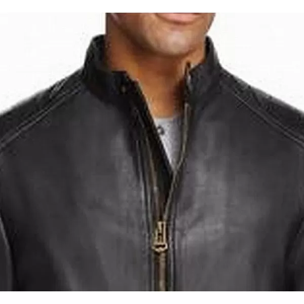 Cole Haan Mens Washed Leather Moto JacketWashed Black