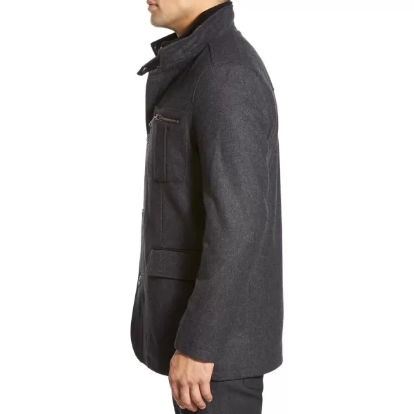 Cole Haan Signature Mens Wool Melton Coat with Nylon BibCharcoal