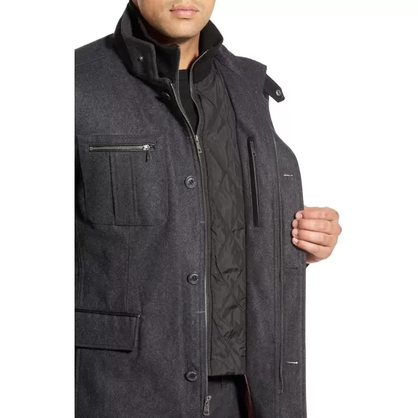 Cole Haan Signature Mens Wool Melton Coat with Nylon BibCharcoal