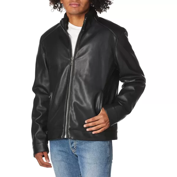 Cole Haan Signature Mens Zip Front Faux Leather Moto JacketBlack