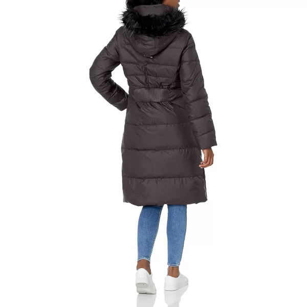 Cole Haan Womens Essential Down Coat with Fur Trim HoodBlack