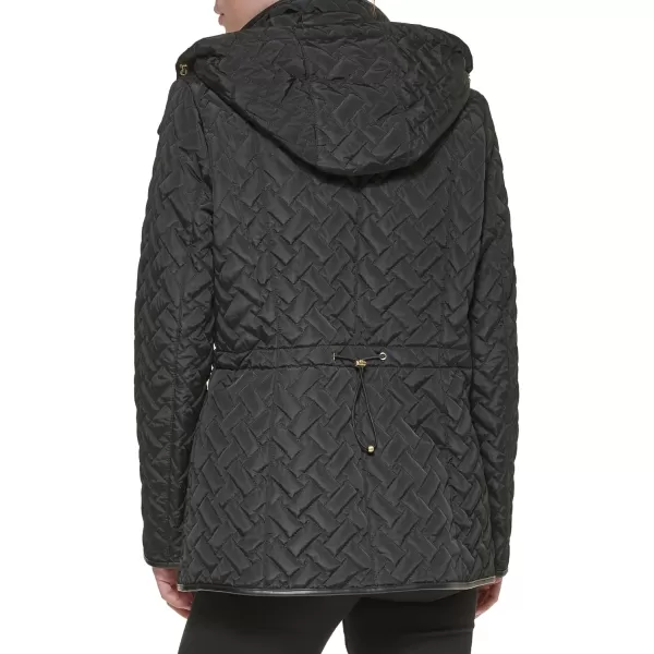 Cole Haan Womens Faux Trimmed Quilted Signature CoatBlack