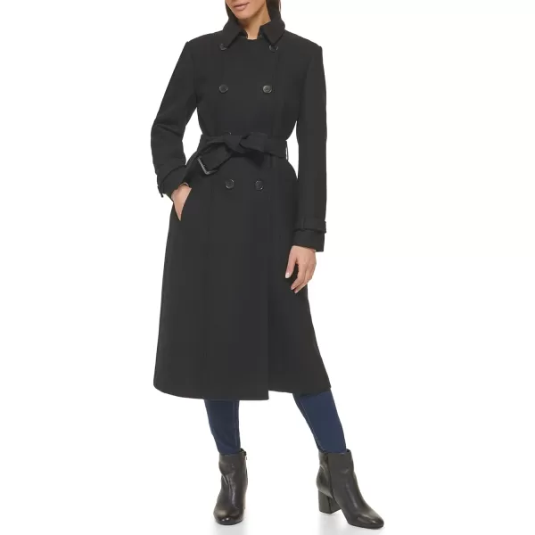 Cole Haan Womens Flared Trench Slick Wool CoatBlack