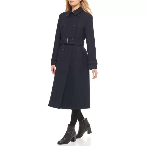 Cole Haan Womens Flared Trench Slick Wool CoatNavy