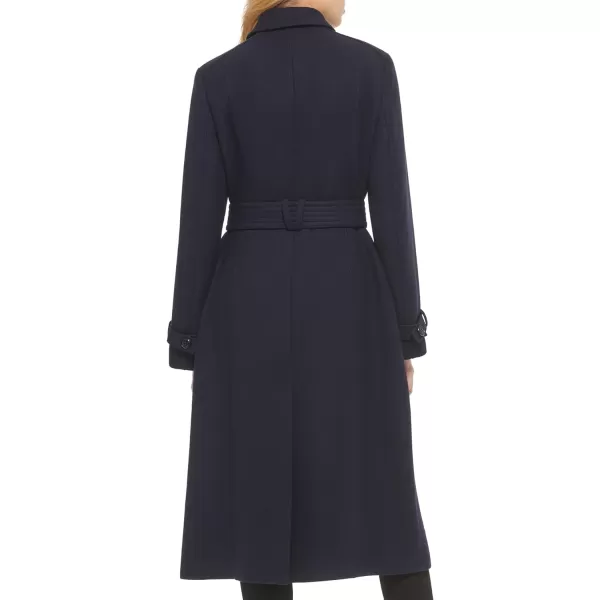 Cole Haan Womens Flared Trench Slick Wool CoatNavy