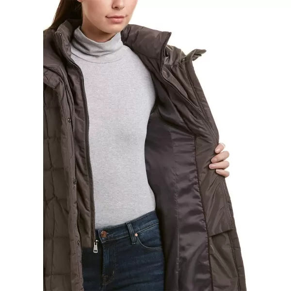 Cole Haan Womens Knee Length Hooded Quilted Down CoatCarbon