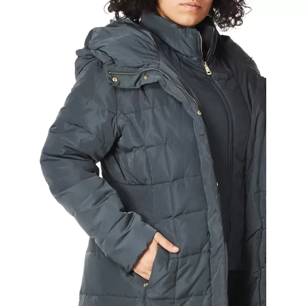 Cole Haan Womens Knee Length Hooded Quilted Down CoatGraphite Grey