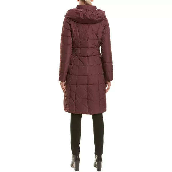 Cole Haan Womens Knee Length Hooded Quilted Down CoatMerlot