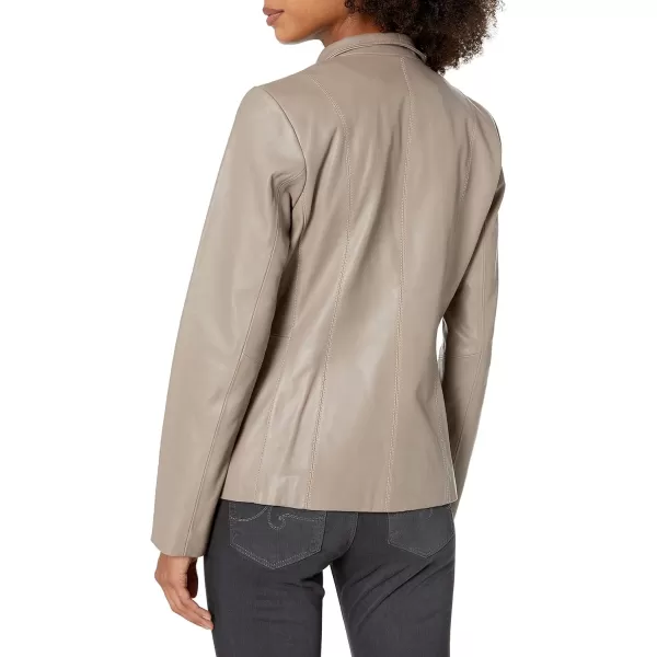 Cole Haan Womens Leather Wing Collared JacketCement