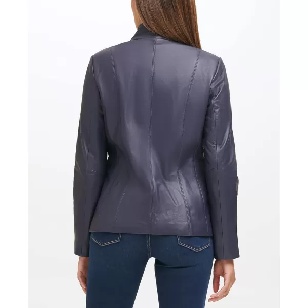 Cole Haan Womens Leather Wing Collared JacketMidnight