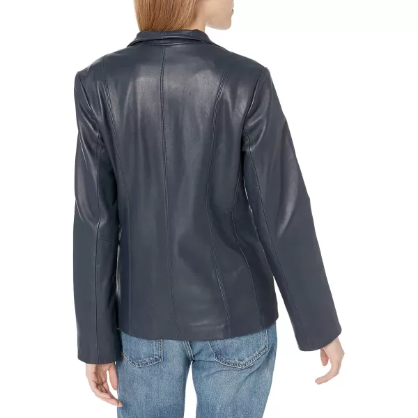 Cole Haan Womens Leather Wing Collared JacketNavy