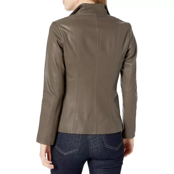 Cole Haan Womens Leather Wing Collared JacketStone