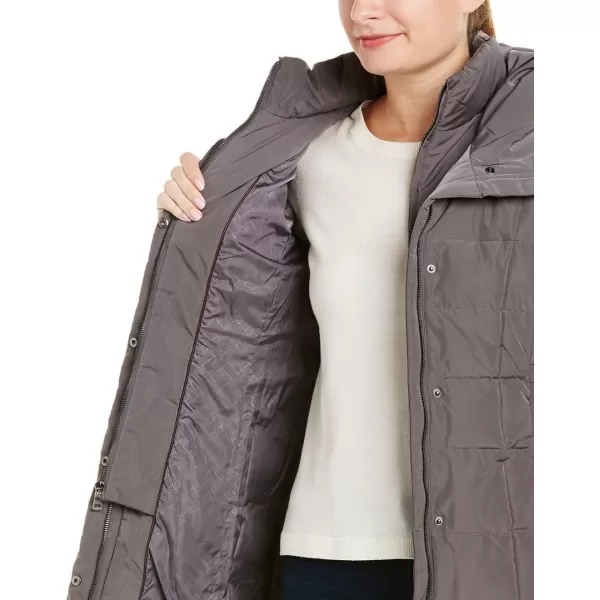 Cole Haan Womens Mid Length Hooded Quilted Down CoatCarbon